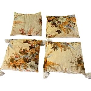 Vintage 1978 Warner Fabric Corp Floral Velvet Tassel Throw Pillows Set of 4